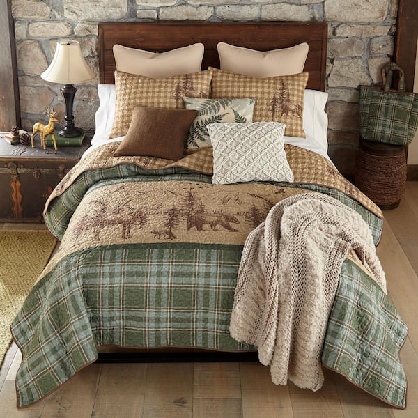 Spruce Trail 3-Piece Brown and Green Polyester King Quilt Set