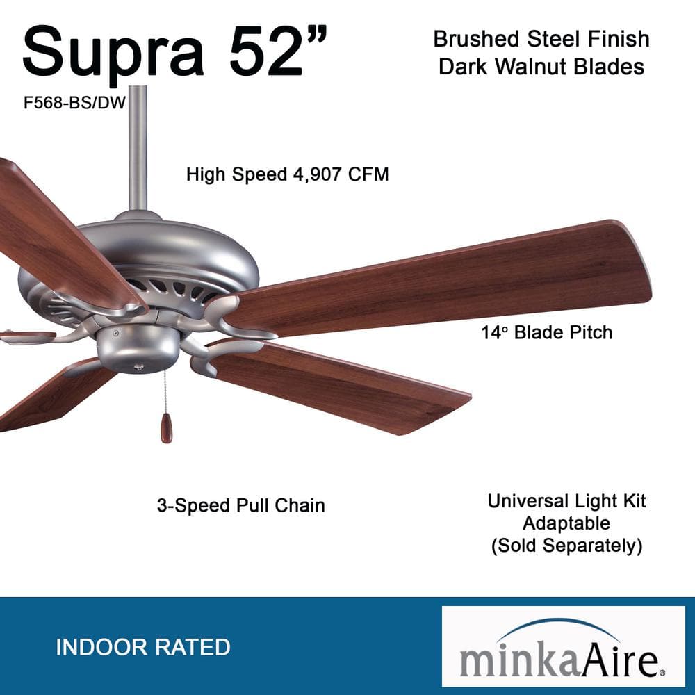 52" Brushed Steel and Dark Walnut 5-Blade Ceiling Fan with Lighting