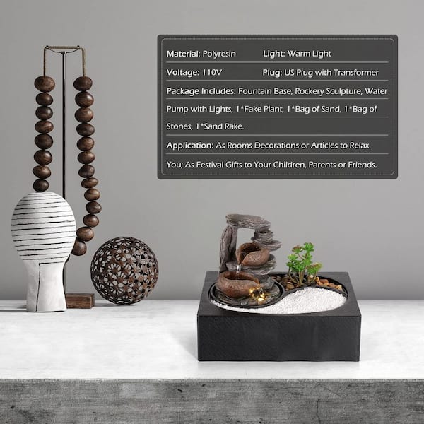 Afoxsos 8.66 in. Electric Resin Tabletop Water Fountain with Zen