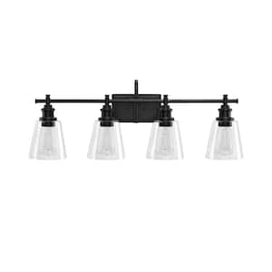 32 in. 4-Light Matte Black Vanity Light with Clear Glass Shade
