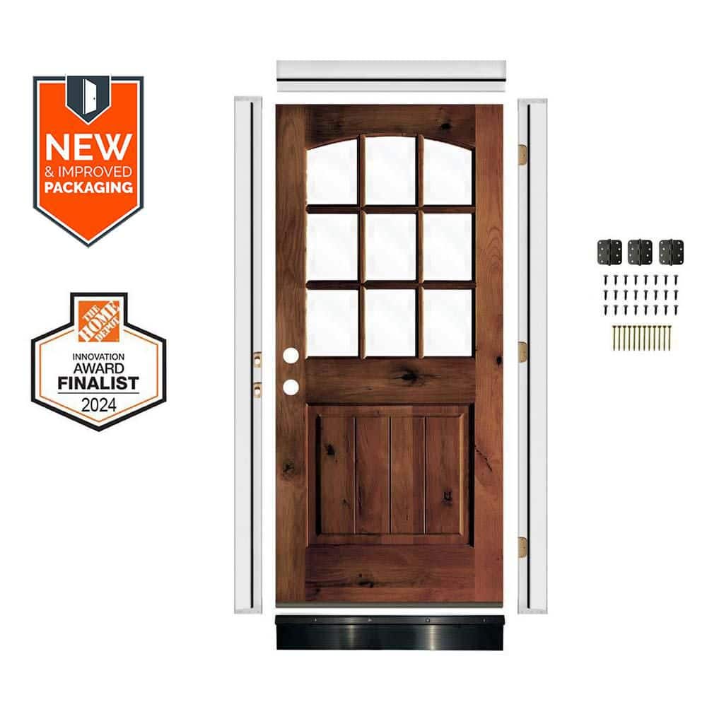 Krosswood Doors 32in.x80in. Arch Top RH Clear Glass RedMahogany