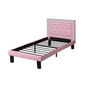 Polyurethane Pink Twin Size Bed with High Headboard