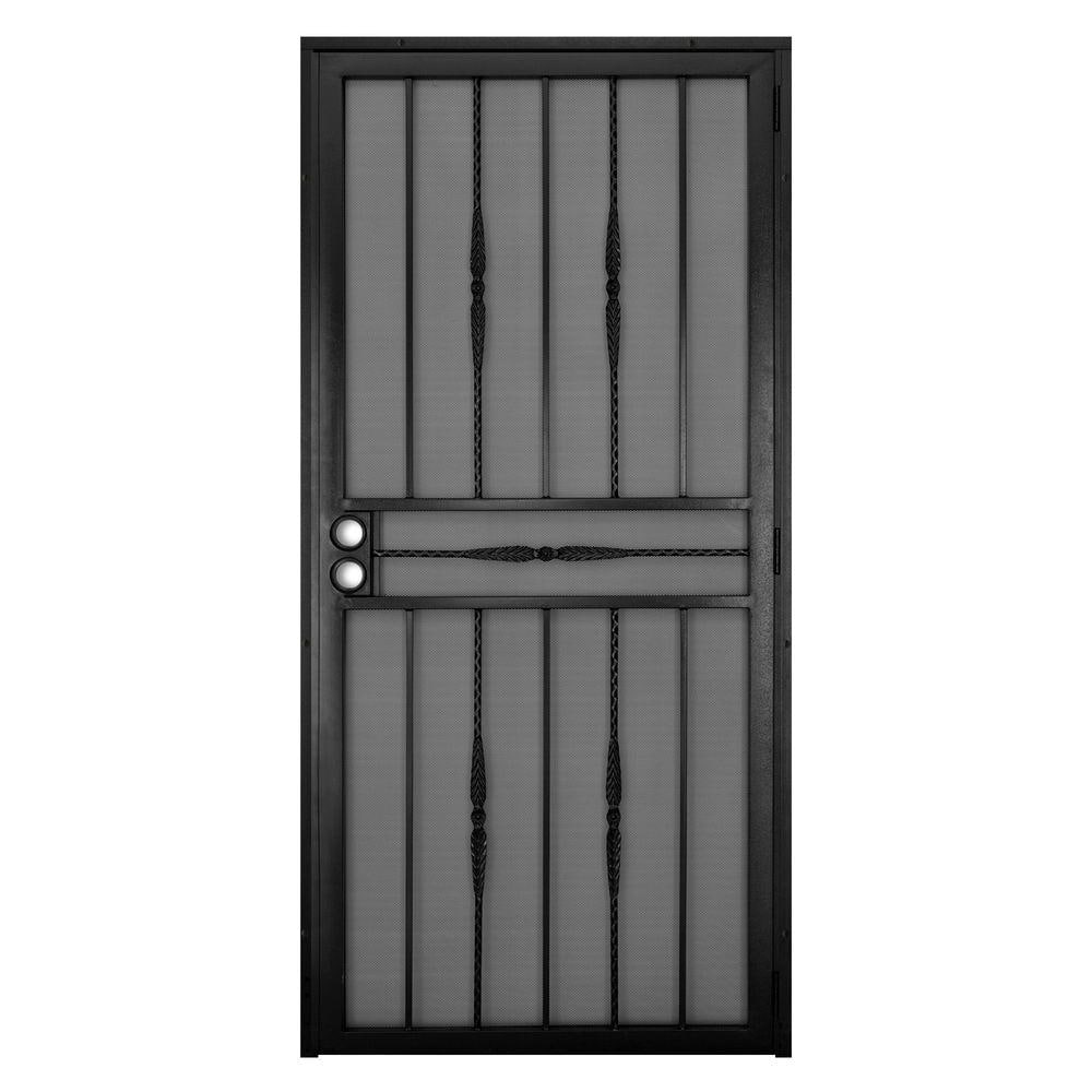 Unique Home Designs 30 In X 80 In Cottage Rose Black Surface Mount Outswing Steel Security Door With Expanded Metal Screen Idr06000302131 The Home Depot