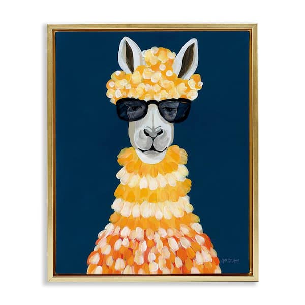 Fashionista Alpaca Portrait by Yvette St. Amant Gold Floater Frame Animal Graphic Art Print 31 in. x 25 in.