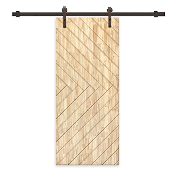 CALHOME 42 in. x 96 in. Natural Pine Wood Unfinished Interior Sliding Barn Door with Hardware Kit