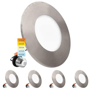 3-4 in. Integrated LED Flush Mount & Recessed Light, 7.5W, 5CCT, 650LM, Dimmable, J-Box or 4 in. Housing, Nickel 4-Pack