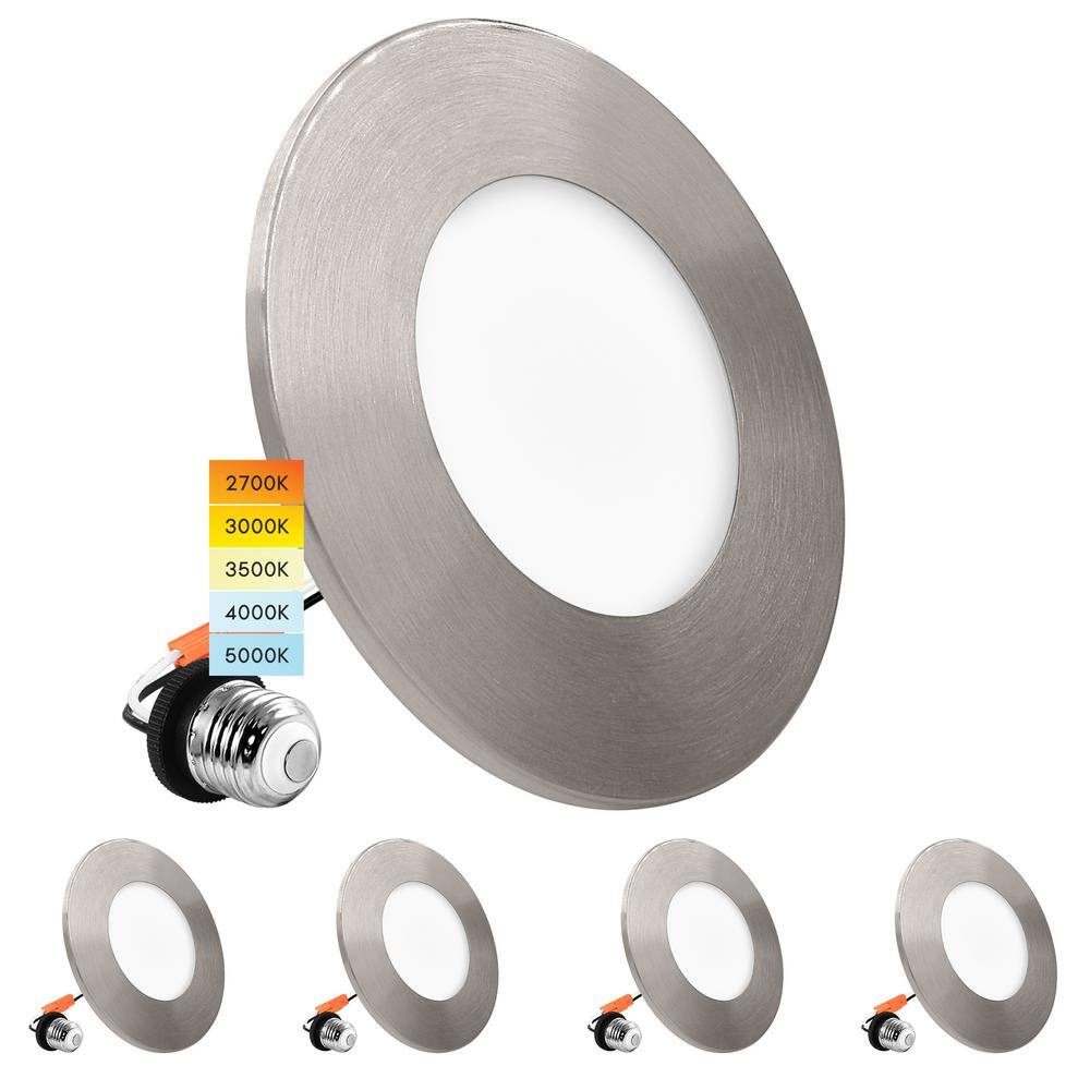 3-4 in. Integrated LED Flush Mount & Recessed Light, 7.5W, 5CCT, 650LM, Dimmable, J-Box or 4 in. Housing, Nickel 4-Pack price history on PriceWatchPro
