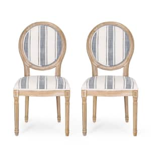 Karter Dark Blue Stripes and Light Beige Upholstered Dining Chair (Set of 2)