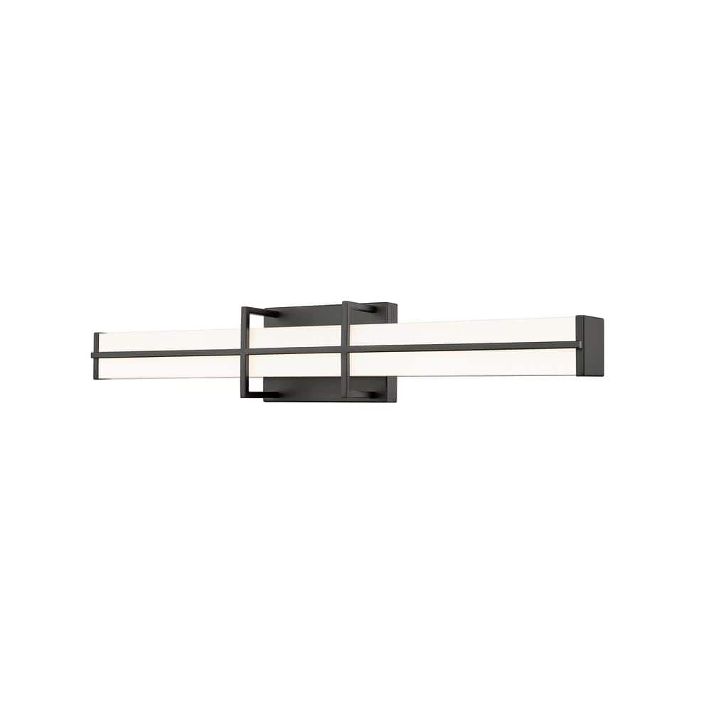 Harrison 25 in. Matte Black Integrated LED Vanity Light with Frosted Plasti