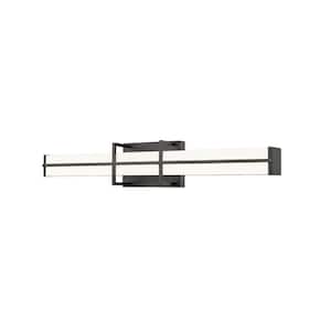 Harrison 25 in. Matte Black Integrated LED Vanity Light with Frosted Plastic Shade
