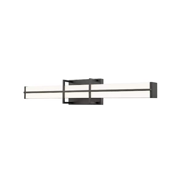 Unbranded Harrison 25 in. Matte Black Integrated LED Vanity Light with Frosted Plastic Shade