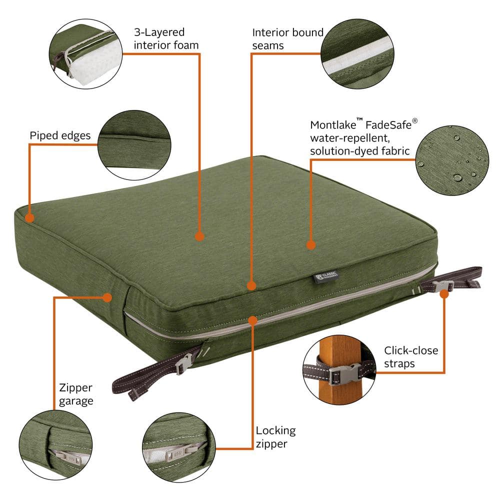 Heather Fern Green Water-Resistant Square Outdoor Seat Cushion