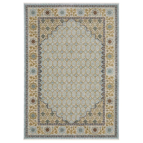 8' X 11' Gold Oriental Area Rug With Fringe