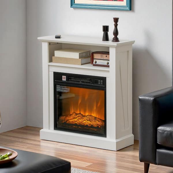 27 in. Freestanding Mantel Surround in White with 18 in. Electric Fireplace insert,3D Flame Effect,Adjustable Heat,Timer