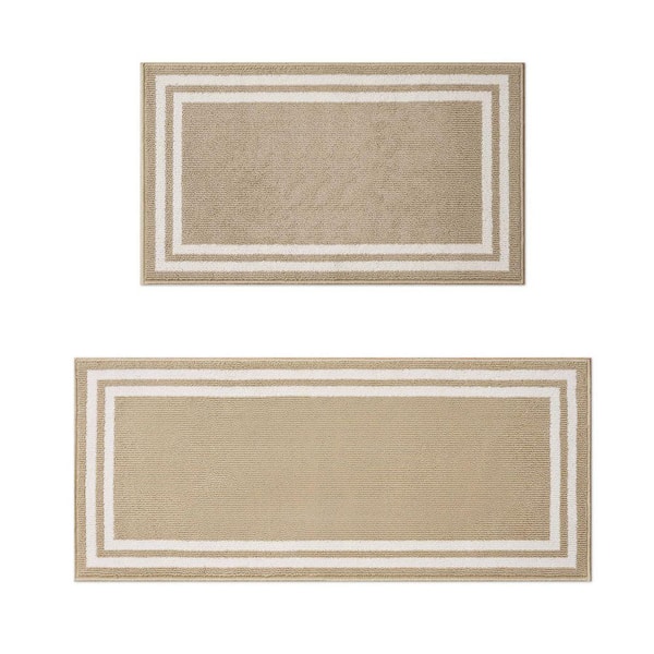 Debbie Double Border 2-Tone Berber/Ivory 2 ft. x 5 ft. Border Polypropylene 2-Piece Rug Set