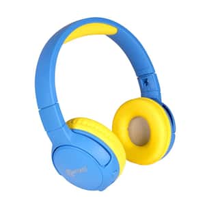 Kid Safe 85dB On Ear Foldable Wireless Bluetooth Headphone, Built-In Micro Phone (Blue + Yellow)