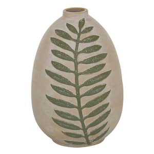 10 in. Beige Leaf Ceramic Decorative Vase
