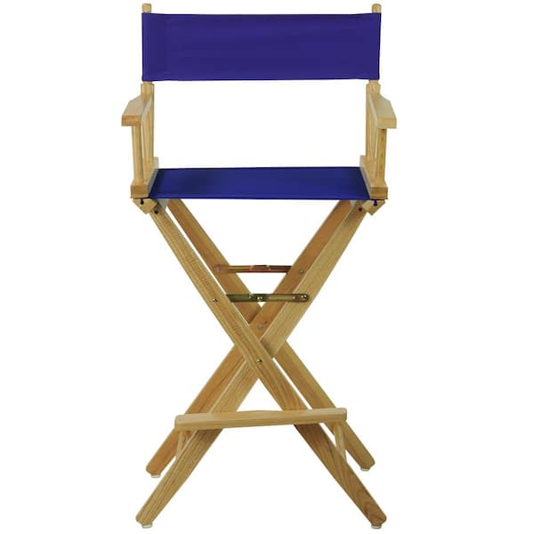 30 in. Extra-Wide Natural Wood Frame/Royal Blue Canvas Seat Folding Directors Chair