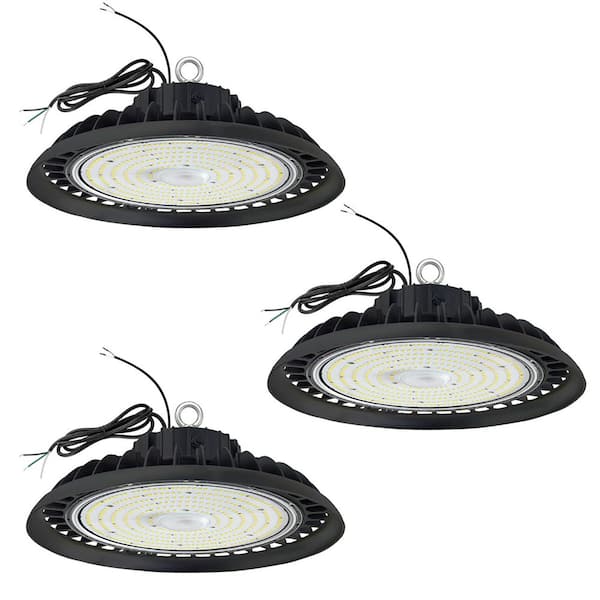 3-Pack 12 in. 600-Watt Equivalent Integrated LED Dimmable Black UFO High Bay Light, 5000K Commercial Warehouse Lighting