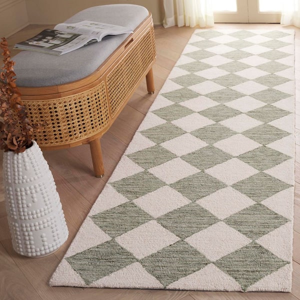 Ebony 2 ft. x 9 ft. Sage/Ivory Checkered Runner Rug
