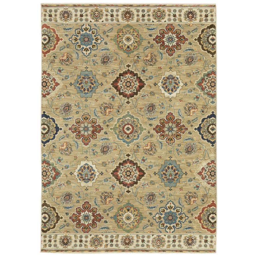 Panel Design Rug AVERLEY HOME Fleetwood Tan/Multi-Colored 10 ft. x 13 ft. Floral ...