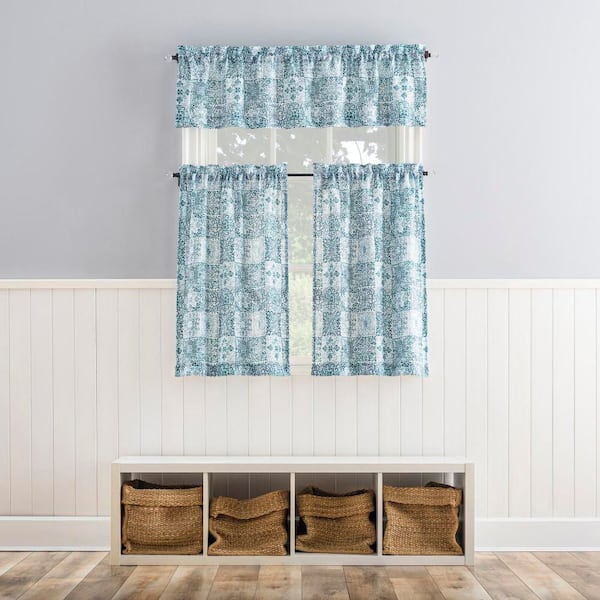 Sun Zero Genoa Mosaic Blue Sheer 27 in. W x 36 in. L Rod Pocket
