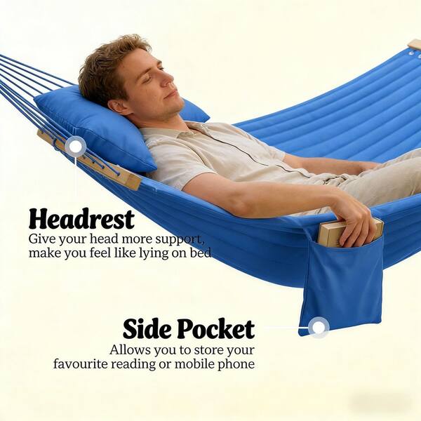 2-Person Navy Blue Wood Porch Swing, Patio Swing Chair Double