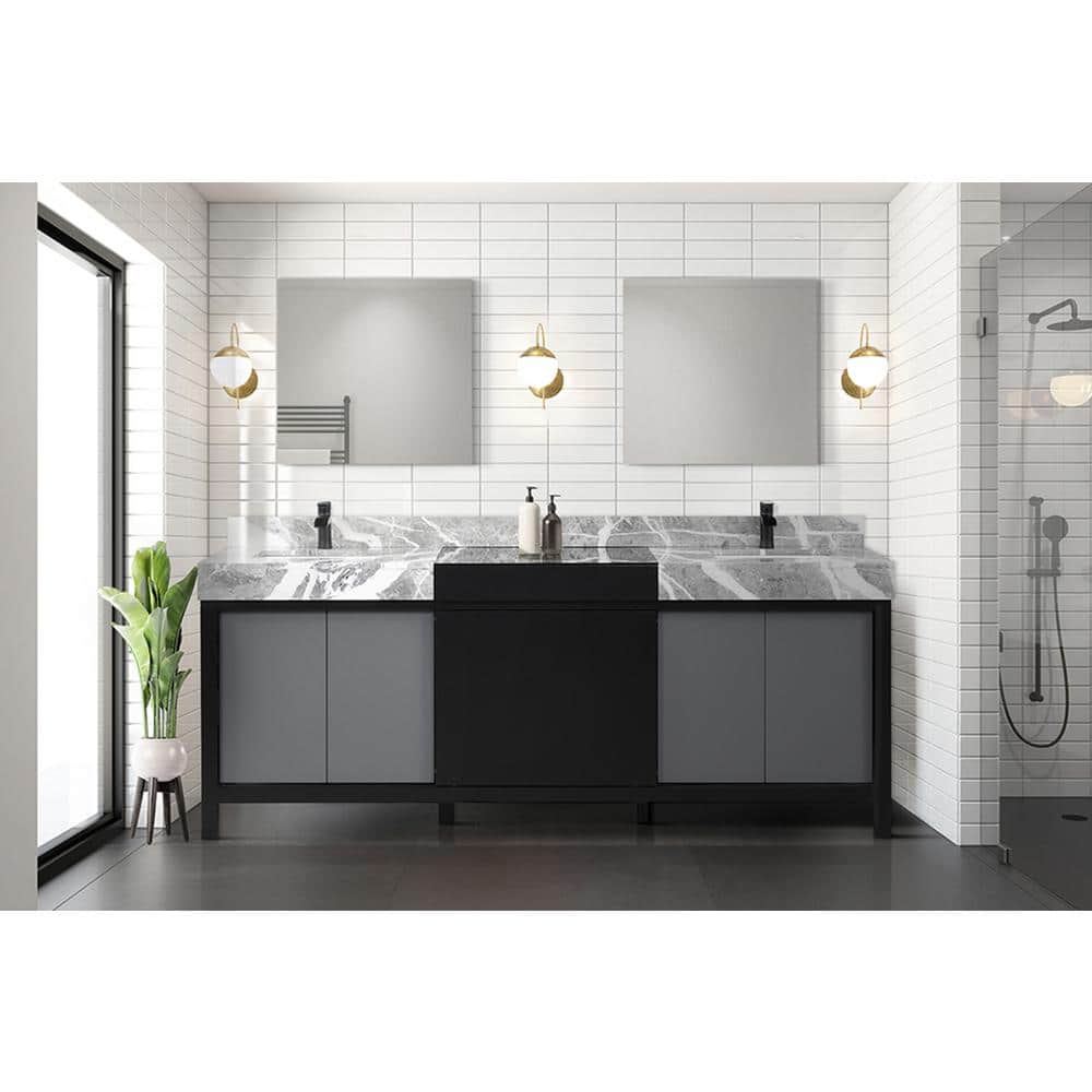 Zilara 84" Double Vanity with Castle Gray Marble Top and Black Faucet