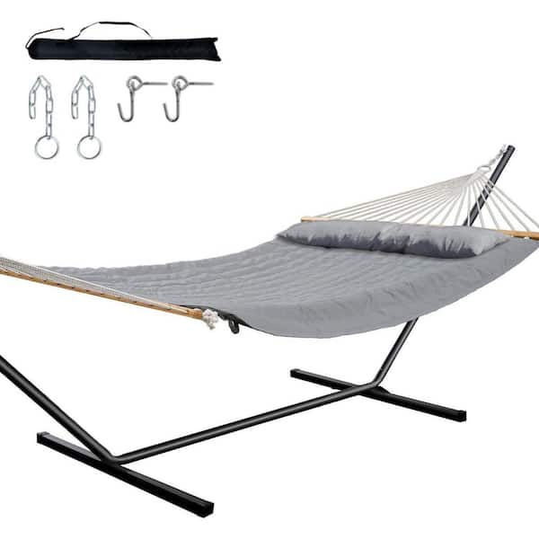 GYROOR 2 ft. Double Hammock with Stand for Outdoor, 2-Person Hammock with Detachable Pillow, Gray