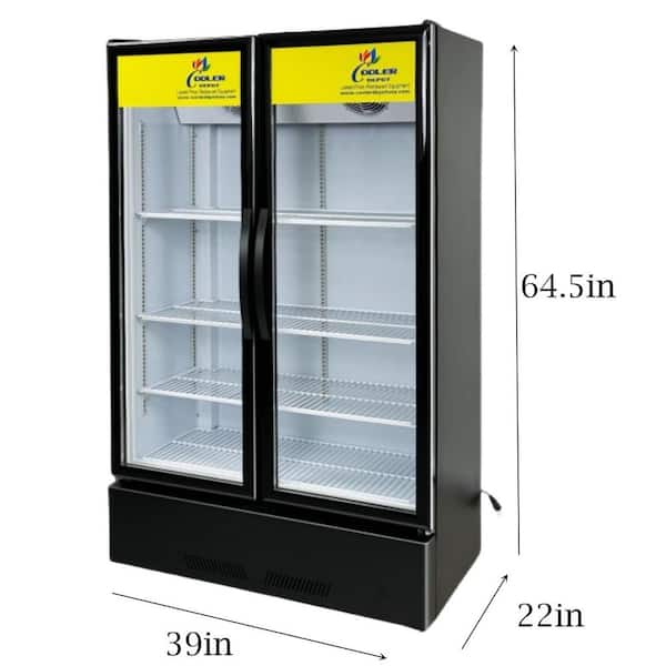 39 in. W 16.5 cu. ft. NSF Commercial Glass Swing 2-Door Upright Display Beverage Cooler Refrigerator in Black