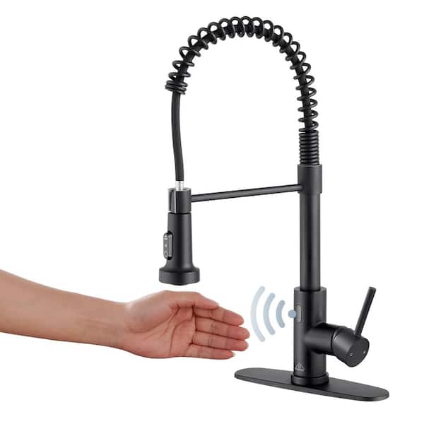 CASAINC Single Handle Pull Down Sprayer Kitchen Faucet with Touchless Sensor, Deckplate Included in Matte Black