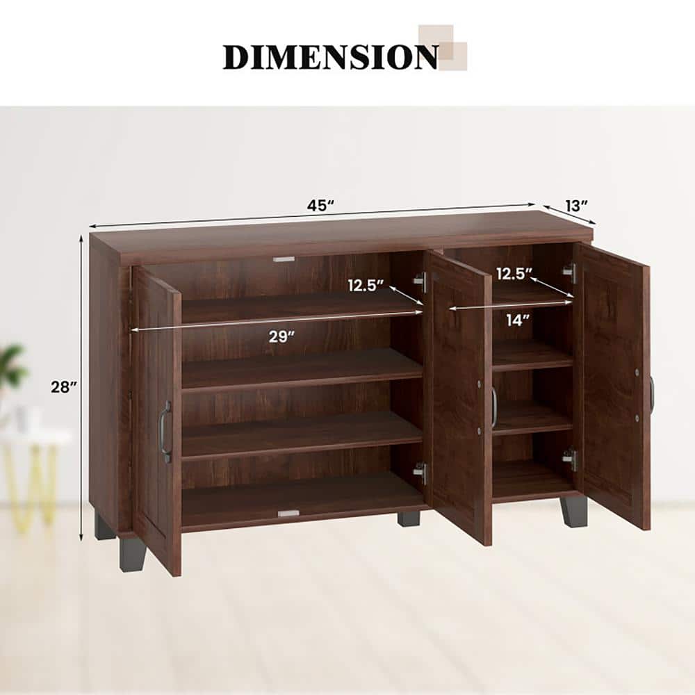 Brown Wood 3-Door Buffet Sideboard with Adjustable Shelves