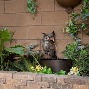 23 in. Tall Indoor/Outdoor Metal Owl Water Fountain, Multicolor