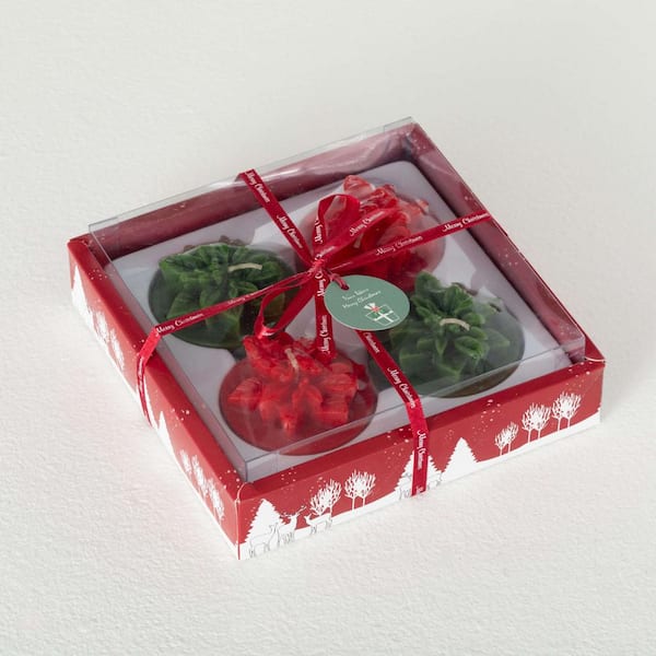 Vance Kitira 1.5" Boxed Red Poinsettia Christmas Votives Set of 4