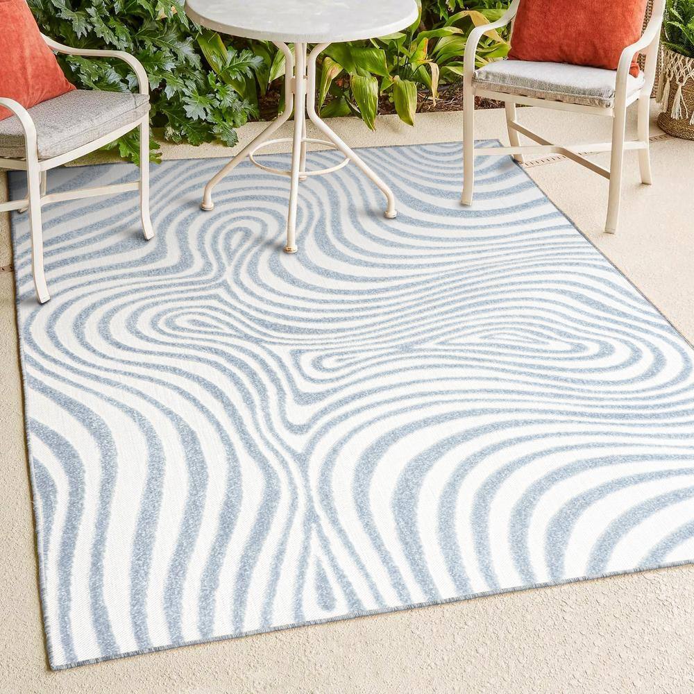 JONATHAN Y Maribo High-Low Abstract Groovy Striped Light Blue 