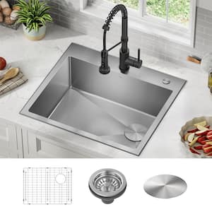 Loften Stainless Steel 25 in. 1-Hole Single Bowl Drop-in / Undermount Kitchen Sink with Accessories