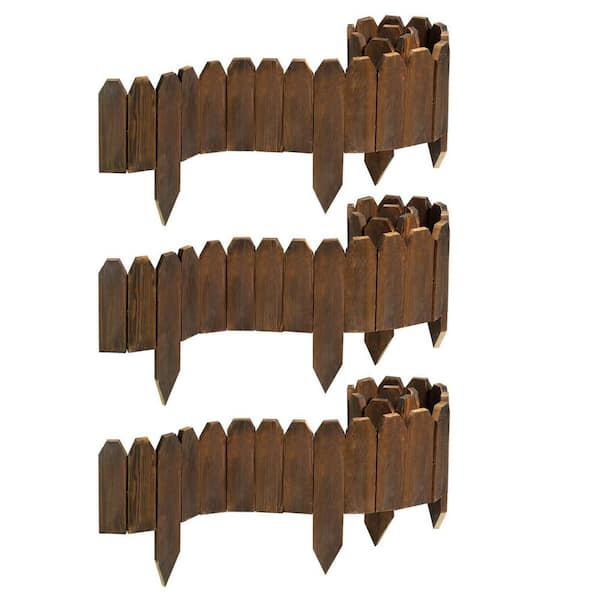 Unbranded 47in. x 5.9 in. x 0.4 in. Brown Wood Garden Edging Fence Border Decorative Panels for Flower and Landscape Fencing, 3pcs