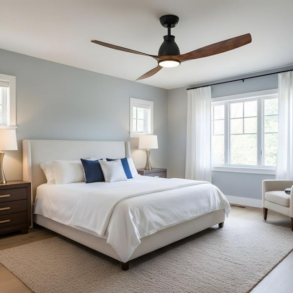 52 in. LED Indoor Black Ceiling Fan with Light Kit, DC Motor, Timer Function