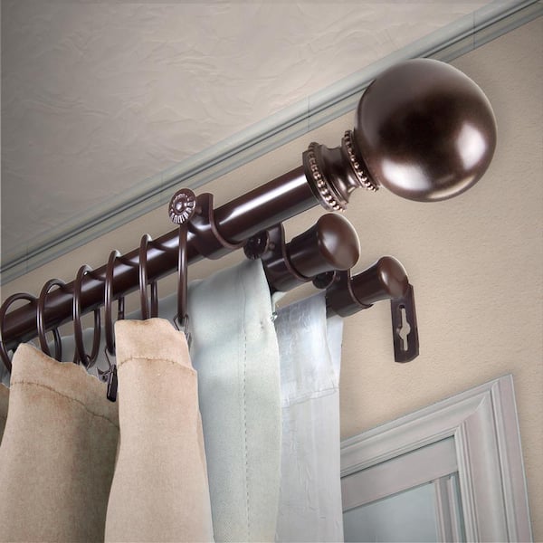 EMOH 13/16" Dia Adjustable 120" to 170" Triple Curtain Rod in Cocoa with Stevie Finials