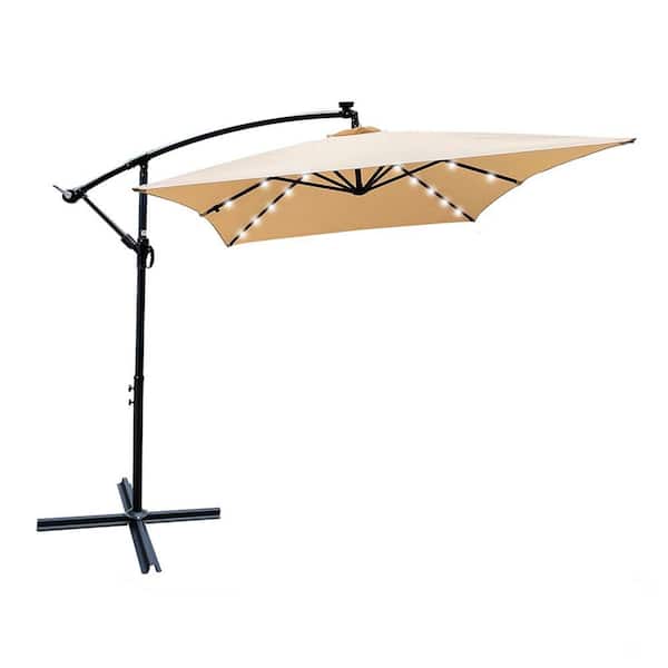 6.5 x 10 ft. Steel Crank Lift Patio Umbrella in Tan