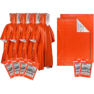 4-Pack Emergency Poncho, 2-Pack Emergency Blanket with Mylar Liner Large and Thick Survival Blanket for Emergency