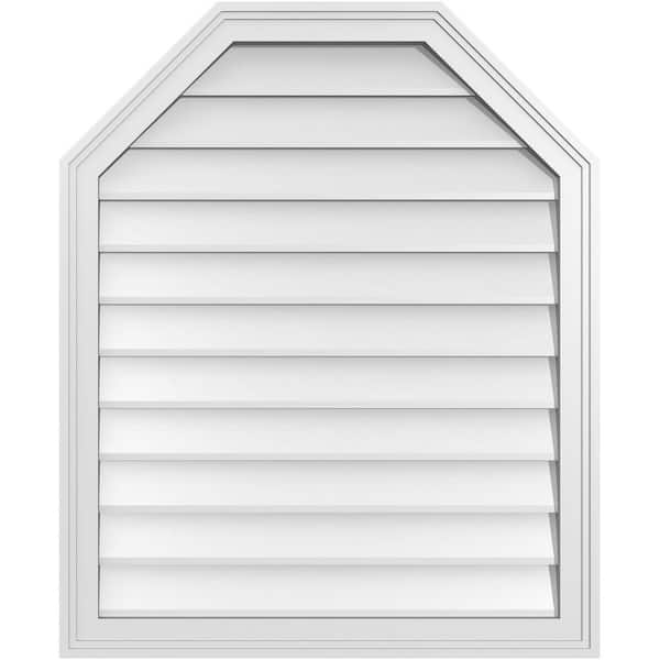 Ekena Millwork 28 in. x 34 in. Octagonal Top Surface Mount PVC Gable Vent: Decorative with Brickmould Frame