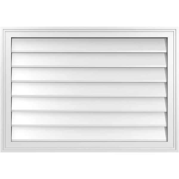 Ekena Millwork 34" x 24" Vertical Surface Mount PVC Gable Vent: Non-Functional with Brickmould Frame