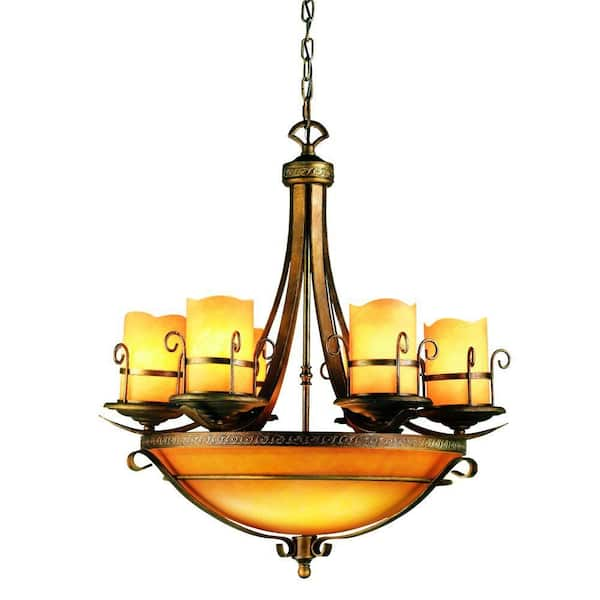 Eurofase Rustico Collection 9-Light Antique Gold Chandelier