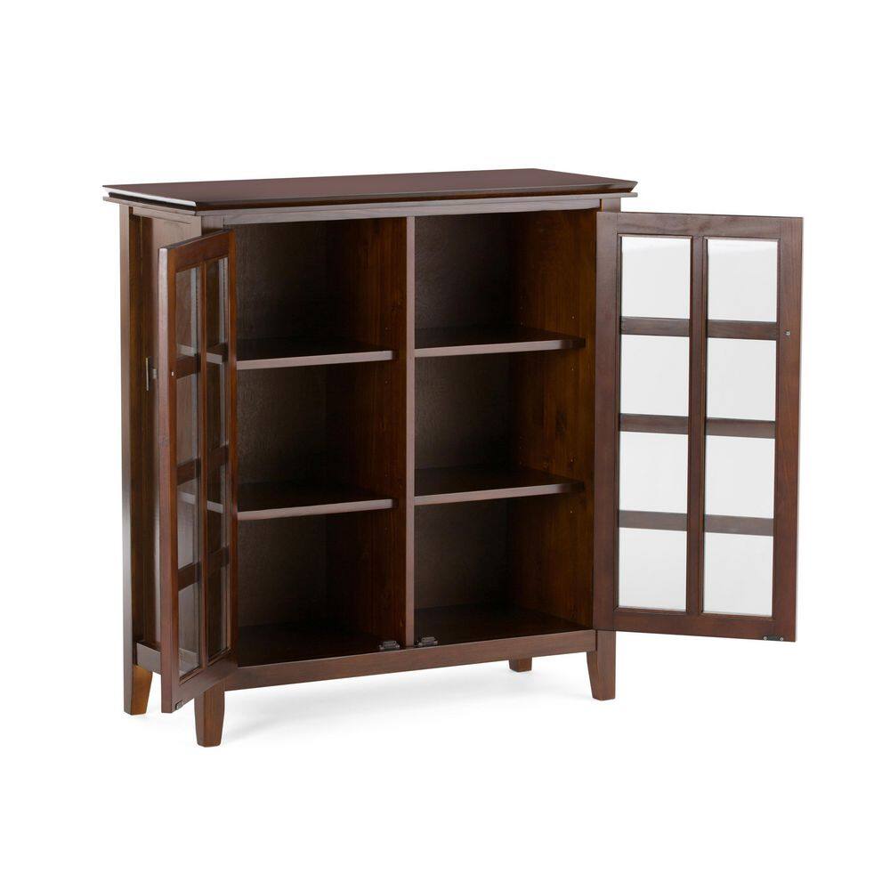 Russet Brown Solid Wood Medium Storage Cabinet with Glass Doors