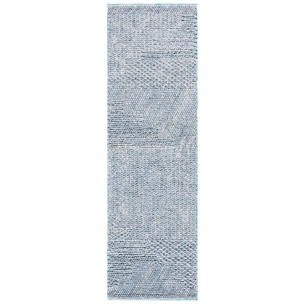 Natural Fiber 2 ft. x 8 ft. Gray/Blue Distressed Geometric Runner Rug