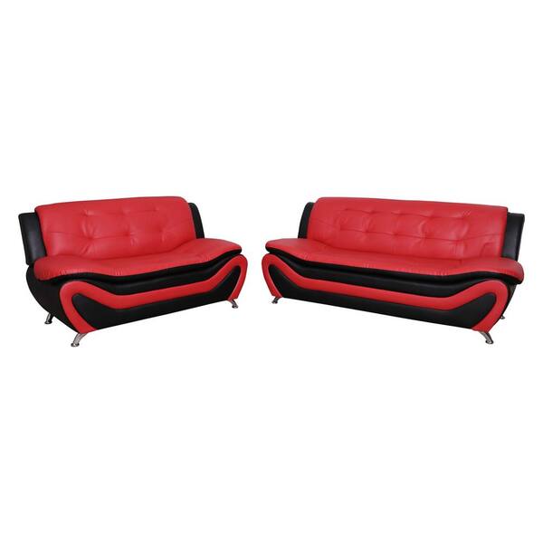 Black Leather 2 Piece Sofa Set, Red And Black Leather Couch