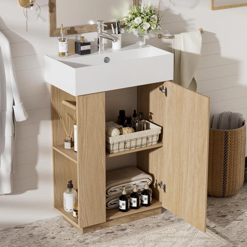 21.6 in.Wood Freestanding Bathroom Vanity with Ceramic Single Sink,Soft Close Door,Open Shelf,Tissue Holder price history on PriceWatchPro