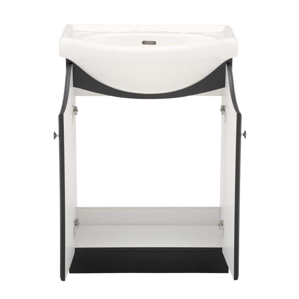 24" Satin Black MDF Freestanding Vanity with White Ceramic Top
