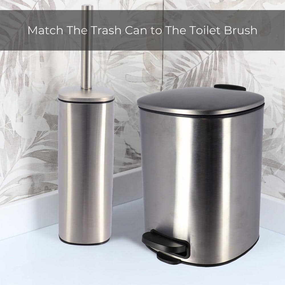 Large Chrome Metal Trash Can with Silent Soft Close Lid and Foot Pedal